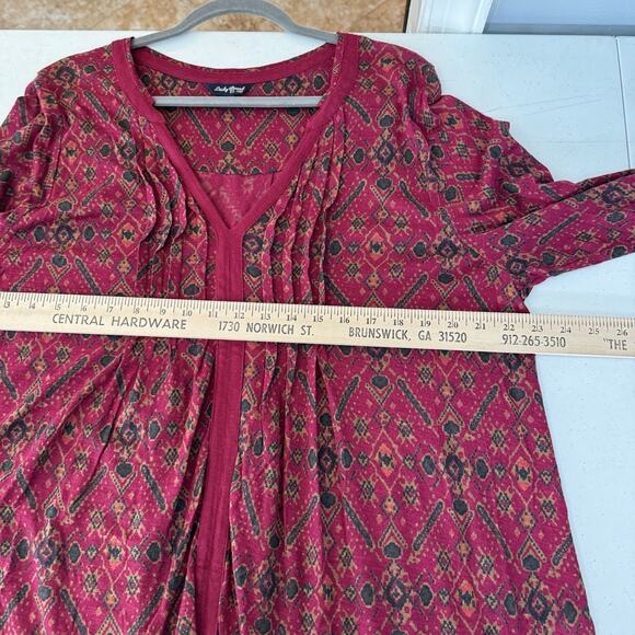 Lucky Brand Boho Aztec Print V-Neck Top Sz 3X Red Multi Rayon Casual Office - Picture 8 of 10
